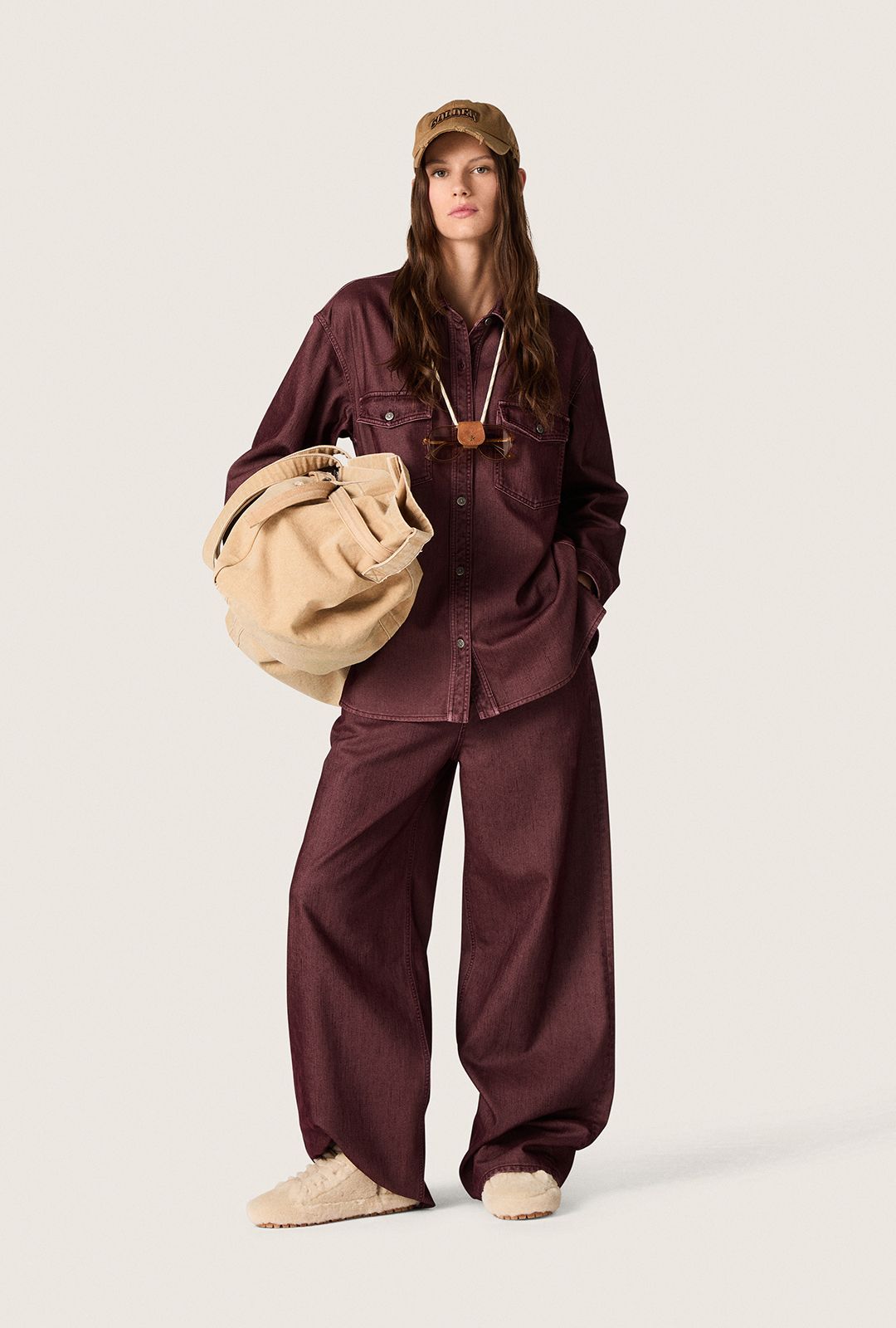 female-models-wearing-bordeaux-pants-and-shirt
